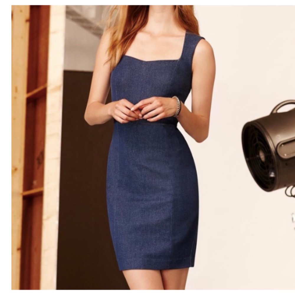 Banana Republic ~ Fitted, Retro Inspired, Sweetheart Denim Sheath Dress (Petite)